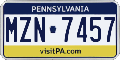 PA license plate MZN7457