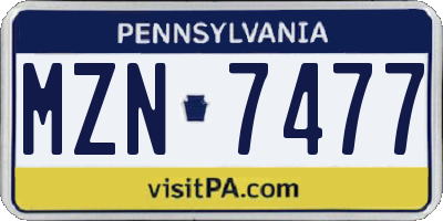 PA license plate MZN7477