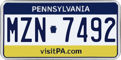 PA license plate MZN7492