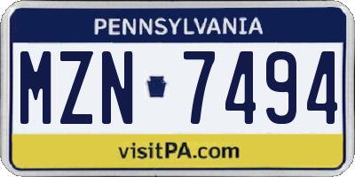 PA license plate MZN7494