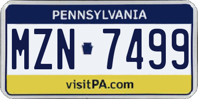 PA license plate MZN7499