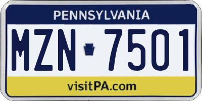 PA license plate MZN7501