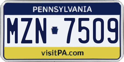 PA license plate MZN7509