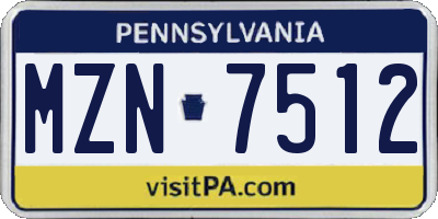 PA license plate MZN7512