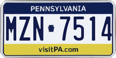 PA license plate MZN7514