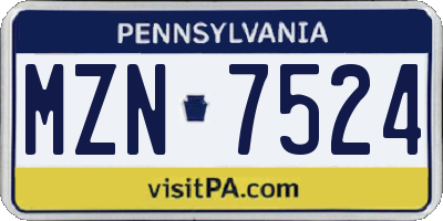 PA license plate MZN7524