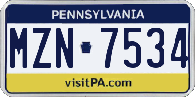 PA license plate MZN7534