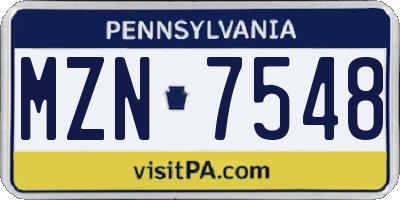 PA license plate MZN7548