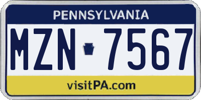 PA license plate MZN7567