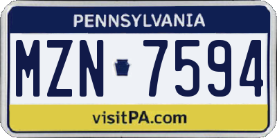 PA license plate MZN7594