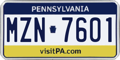 PA license plate MZN7601