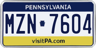 PA license plate MZN7604