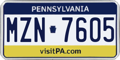 PA license plate MZN7605
