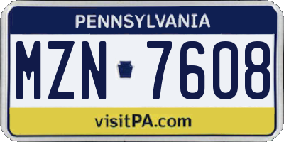 PA license plate MZN7608