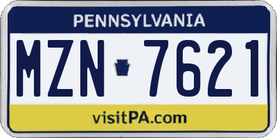 PA license plate MZN7621