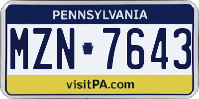 PA license plate MZN7643