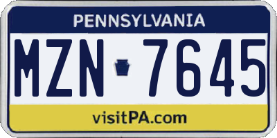 PA license plate MZN7645