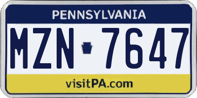 PA license plate MZN7647