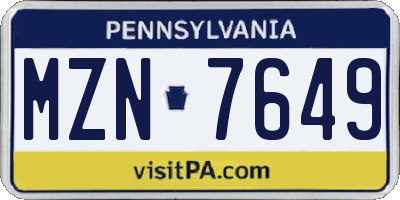 PA license plate MZN7649
