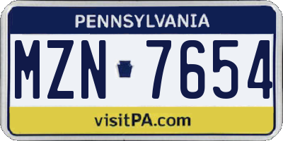PA license plate MZN7654