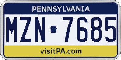 PA license plate MZN7685