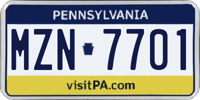 PA license plate MZN7701
