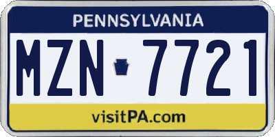PA license plate MZN7721