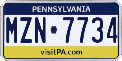 PA license plate MZN7734