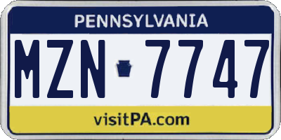 PA license plate MZN7747