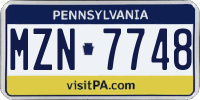 PA license plate MZN7748