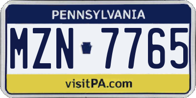 PA license plate MZN7765