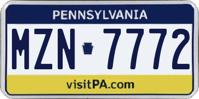 PA license plate MZN7772