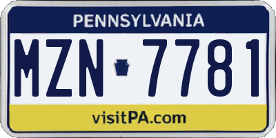 PA license plate MZN7781