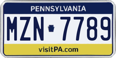 PA license plate MZN7789