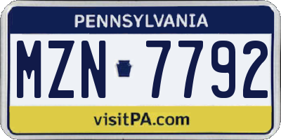 PA license plate MZN7792