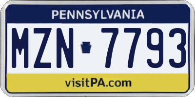 PA license plate MZN7793