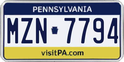 PA license plate MZN7794