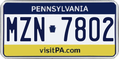 PA license plate MZN7802