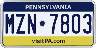 PA license plate MZN7803