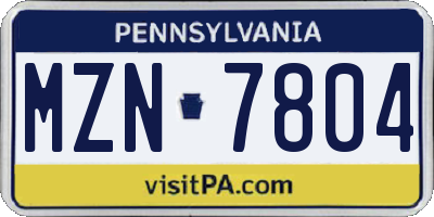 PA license plate MZN7804
