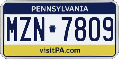 PA license plate MZN7809