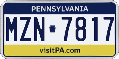 PA license plate MZN7817