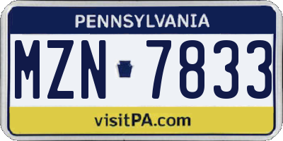 PA license plate MZN7833