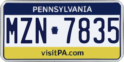PA license plate MZN7835