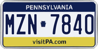 PA license plate MZN7840