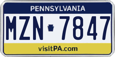 PA license plate MZN7847
