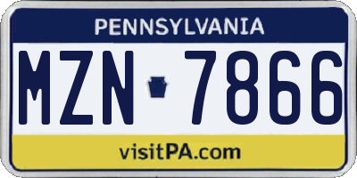 PA license plate MZN7866
