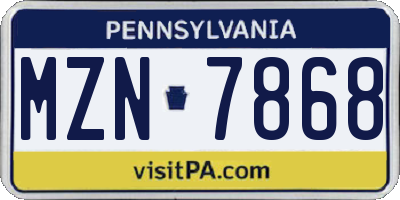 PA license plate MZN7868