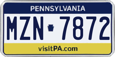 PA license plate MZN7872