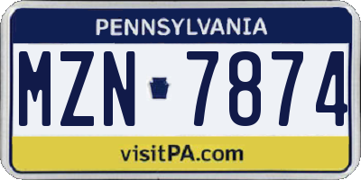 PA license plate MZN7874